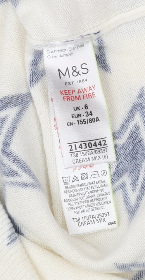 Marks and Spencer Women's Ivory Star Print Crew Neck Jumper Size 6