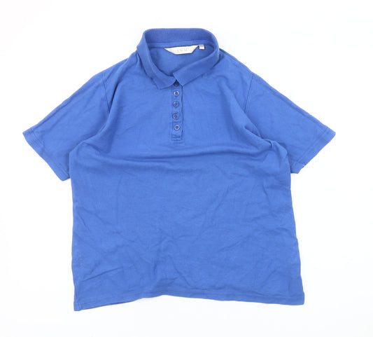 EWM Womens Blue Polo Shirt Size L 14-16 Short Sleeve Cotton Blend