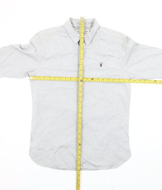 AllSaints Men's Grey Small Button-Down Collar 3/4 Sleeve Shirt