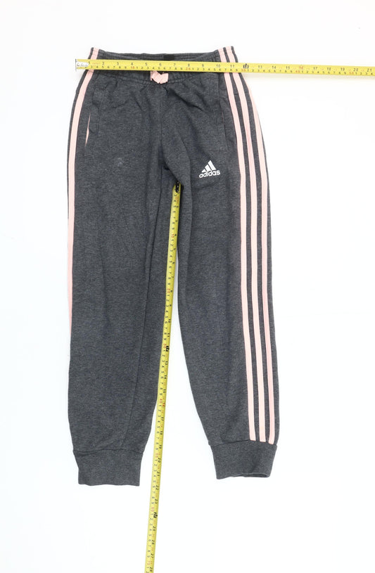 Adidas Girls Grey 9-10Y Jogger Trousers Side Stripe Elastic Waist