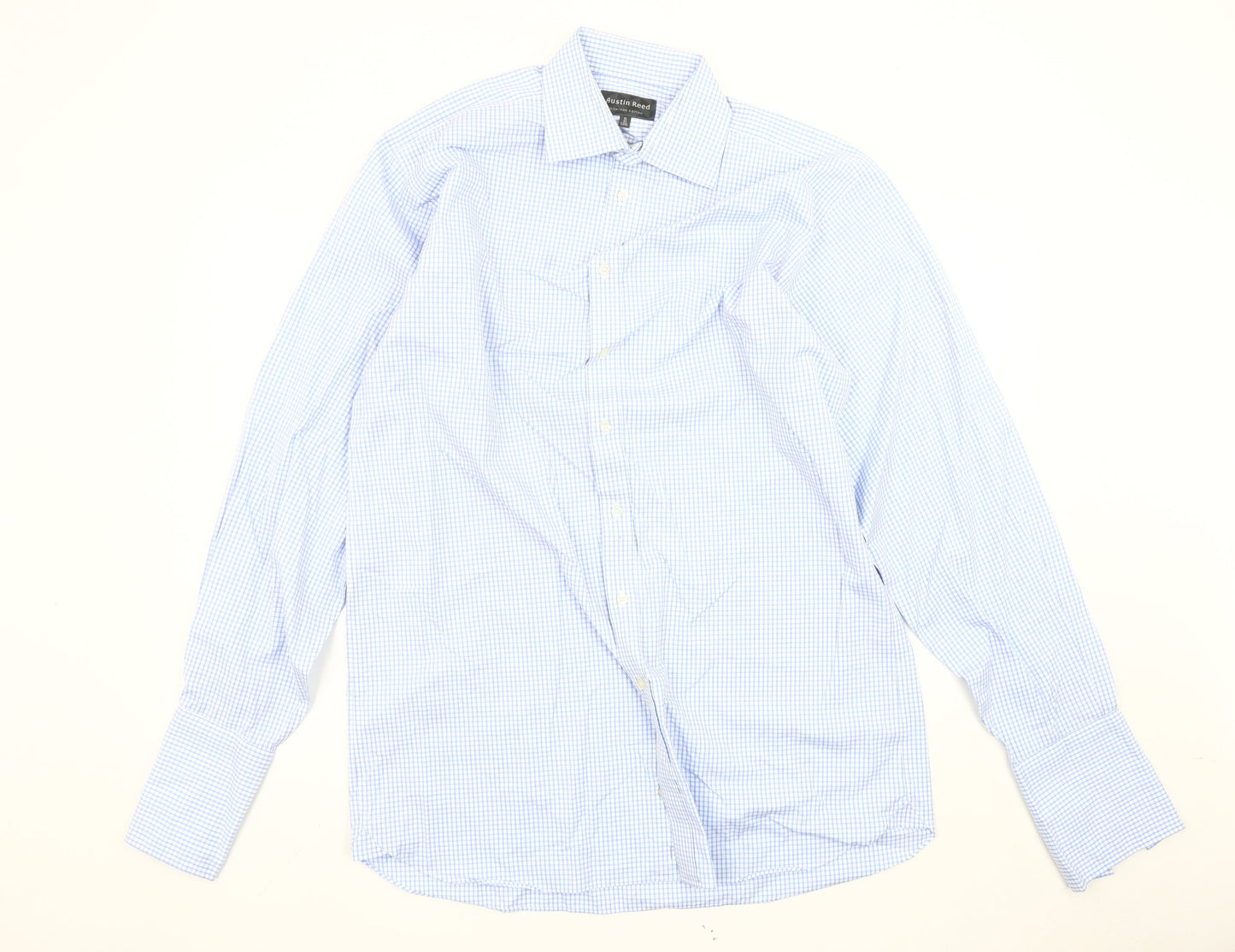 Austin Reed Men’s Blue Check Non-Iron Cotton Long Sleeve Dress Shirt 16/41