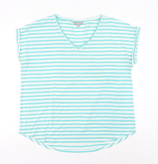 Suzanne Grae Women’s Blue Striped V-Neck Short Sleeve T-Shirt 2XL