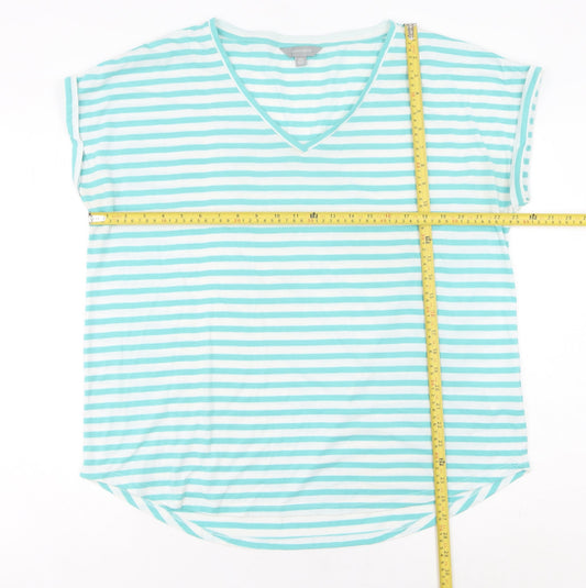 Suzanne Grae Women’s Blue Striped V-Neck Short Sleeve T-Shirt 2XL