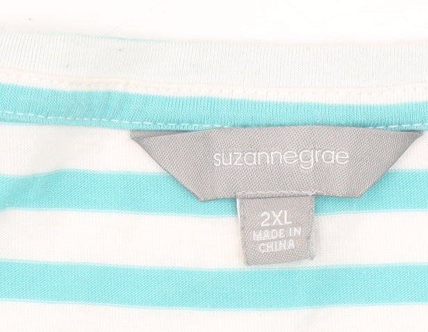 Suzanne Grae Women’s Blue Striped V-Neck Short Sleeve T-Shirt 2XL