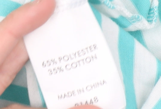 Suzanne Grae Women’s Blue Striped V-Neck Short Sleeve T-Shirt 2XL