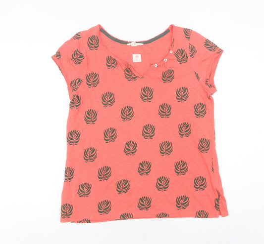 White Stuff Women's Pink Leaf Print Cotton T-Shirt UK 12