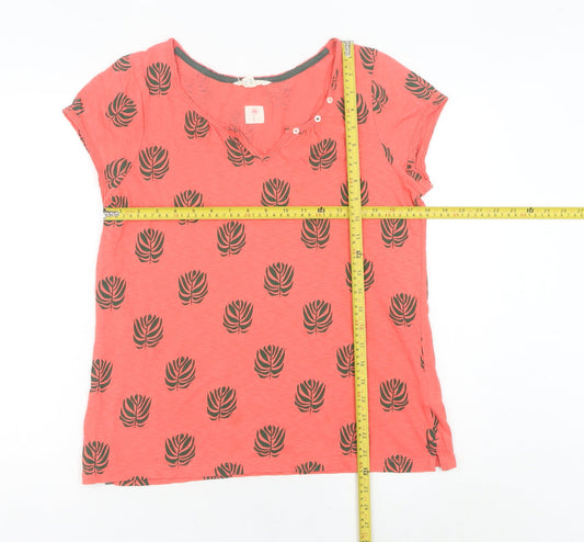 White Stuff Women's Pink Leaf Print Cotton T-Shirt UK 12