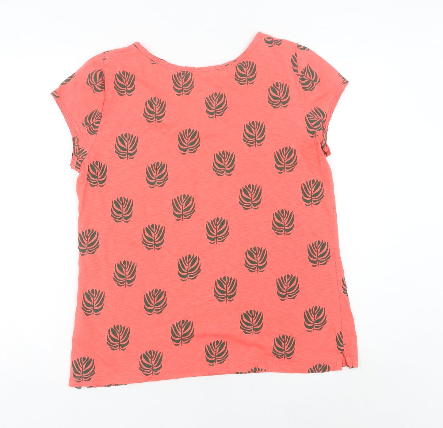 White Stuff Women's Pink Leaf Print Cotton T-Shirt UK 12