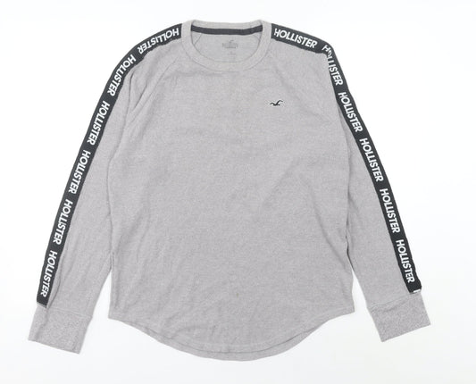 Hollister Men’s Grey Pullover Sweatshirt L Long Sleeve Logo Tape