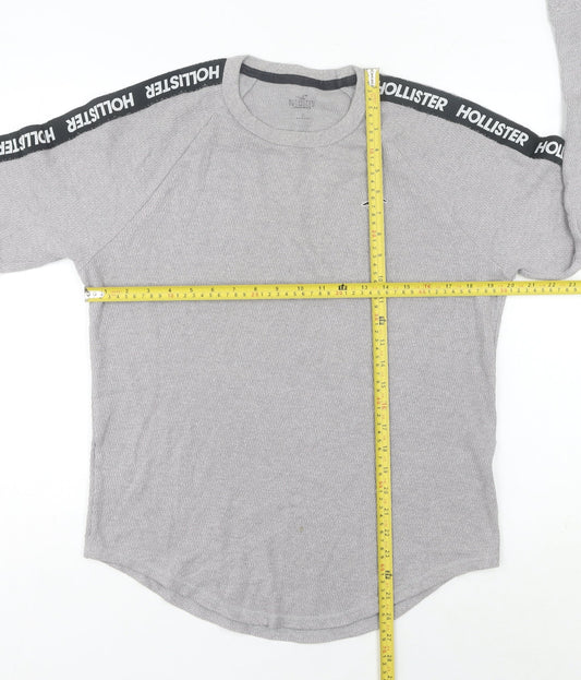 Hollister Men’s Grey Pullover Sweatshirt L Long Sleeve Logo Tape