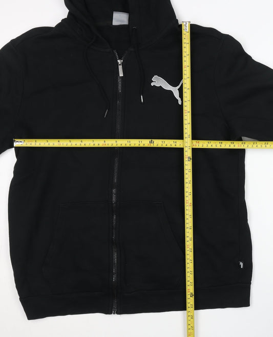 Puma Men's Black Full Zip Hoodie Size L Logo Jersey Cotton Blend
