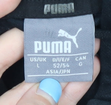 Puma Men's Black Full Zip Hoodie Size L Logo Jersey Cotton Blend