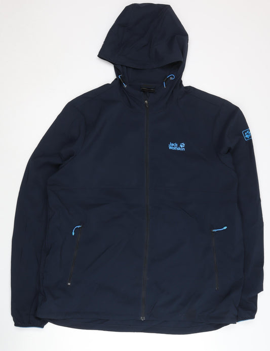 Jack Wolfskin Men's Blue Softshell Hooded Jacket L Hiking Outdoor 40"-42"