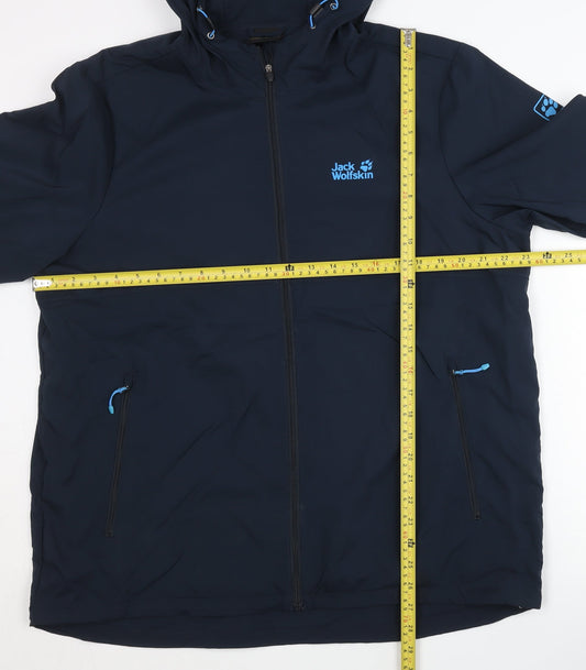 Jack Wolfskin Men's Blue Softshell Hooded Jacket L Hiking Outdoor 40"-42"