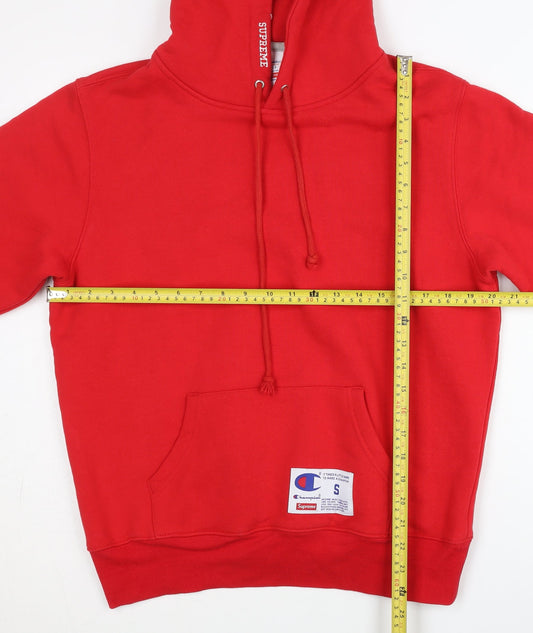 Champion x Supreme Men's Red Pullover Hoodie Small Logo Fleece
