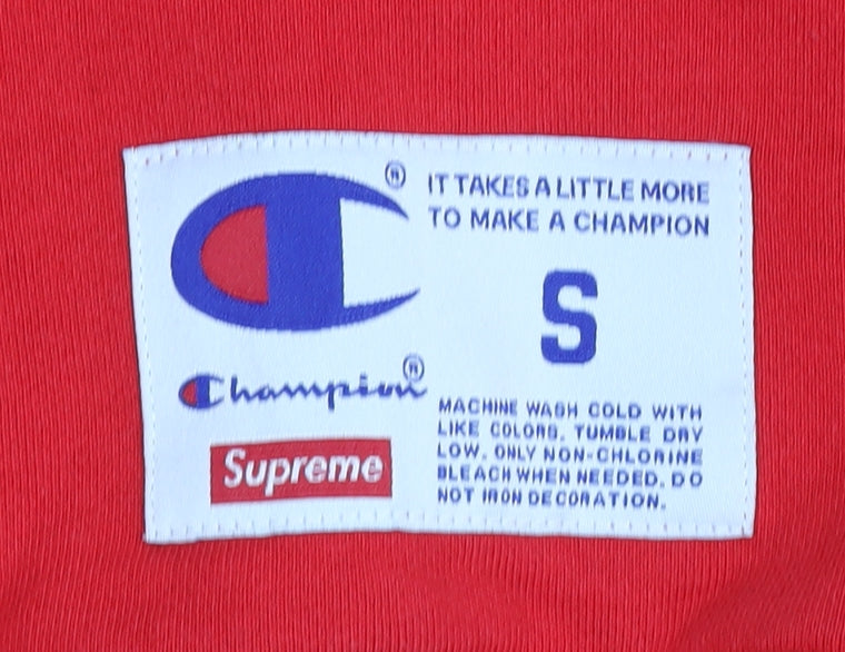 Champion x Supreme Men's Red Pullover Hoodie Small Logo Fleece