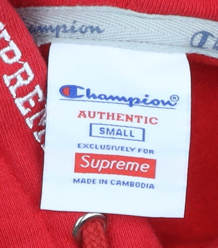 Champion x Supreme Men's Red Pullover Hoodie Small Logo Fleece