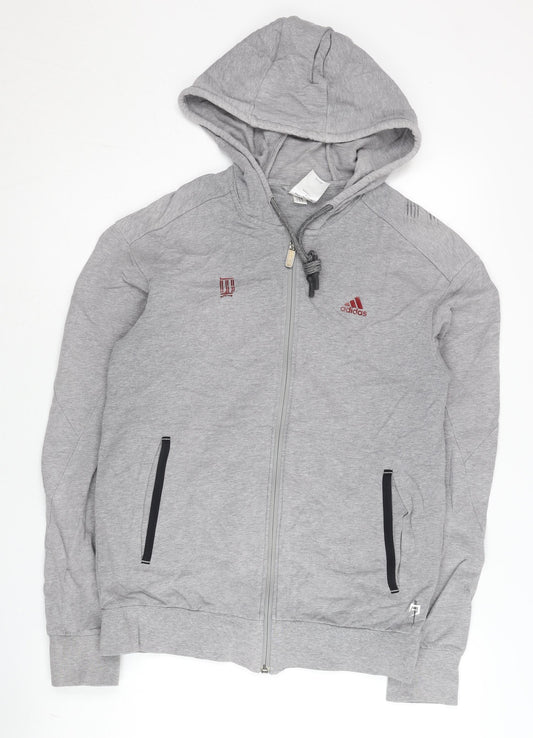 Adidas Men's Grey Full Zip Hoodie M Logo Sportswear