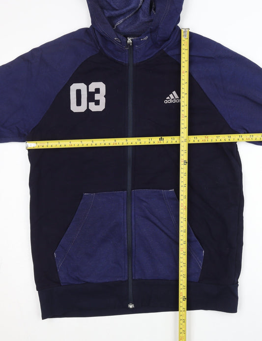 Adidas Men’s Blue Full Zip Hoodie M Sports Logo Jersey Cotton Blend