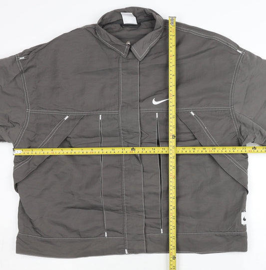 Nike Men’s Grey Cotton Blend Jacket S Sports Logo Full Zip