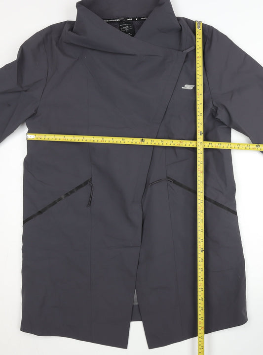 Skechers Women's Black S Long Waterproof Rain Coat Hooded Zip
