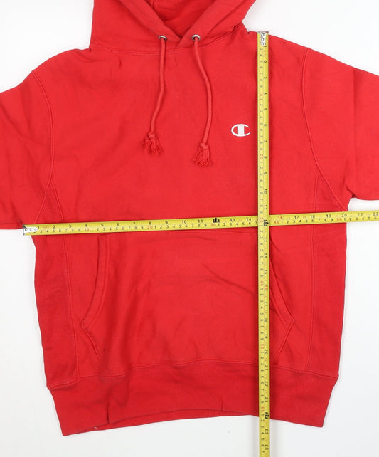 Champion Men's Red Small Reverse Weave Pullover Hoodie Logo Fleece
