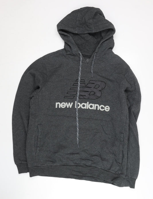 New Balance Men's Grey Pullover Hoodie M Logo Sports Jersey