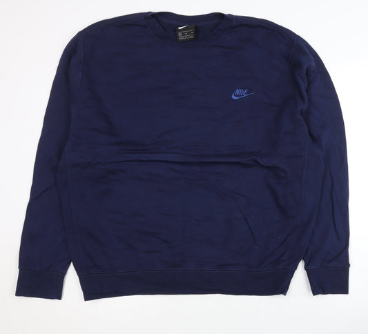 Unisex Adults UK 2XL Regular Nike Blue Pullover Sweatshirt