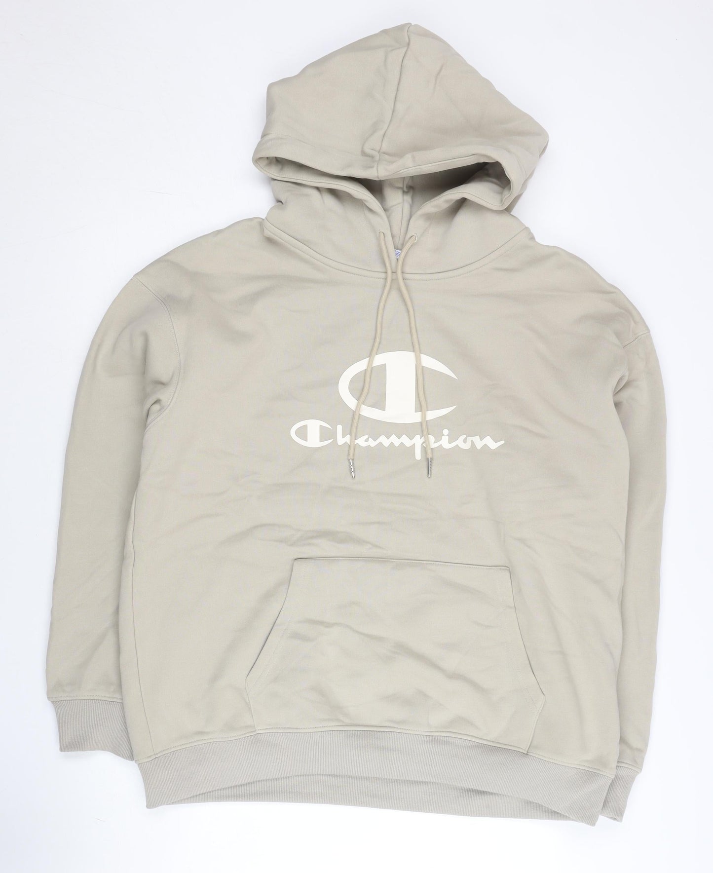 Champion Men's Beige Pullover Hoodie Medium Logo Graphic Sportswear