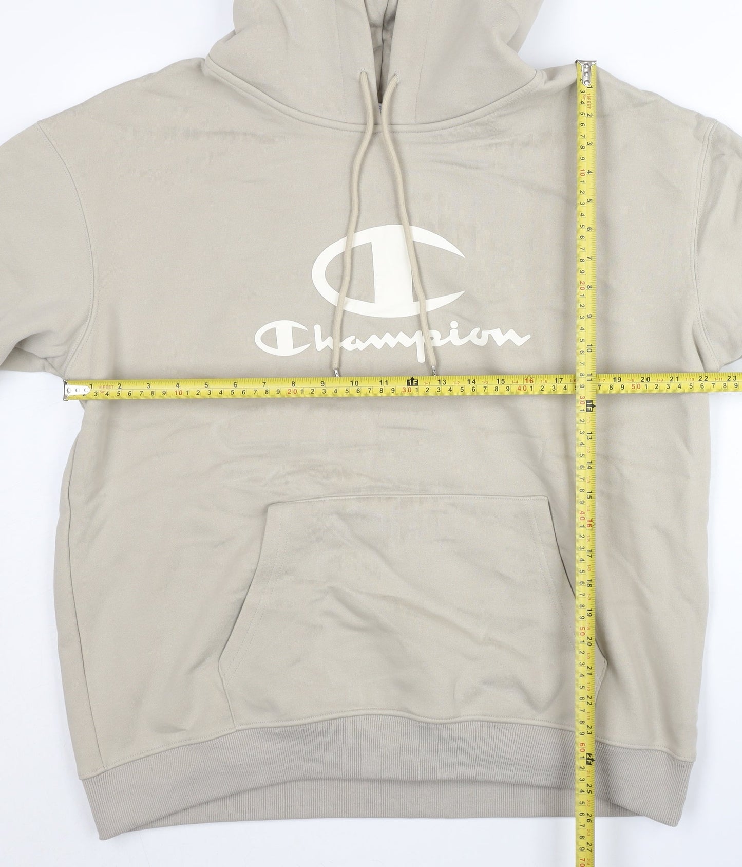 Champion Men's Beige Pullover Hoodie Medium Logo Graphic Sportswear
