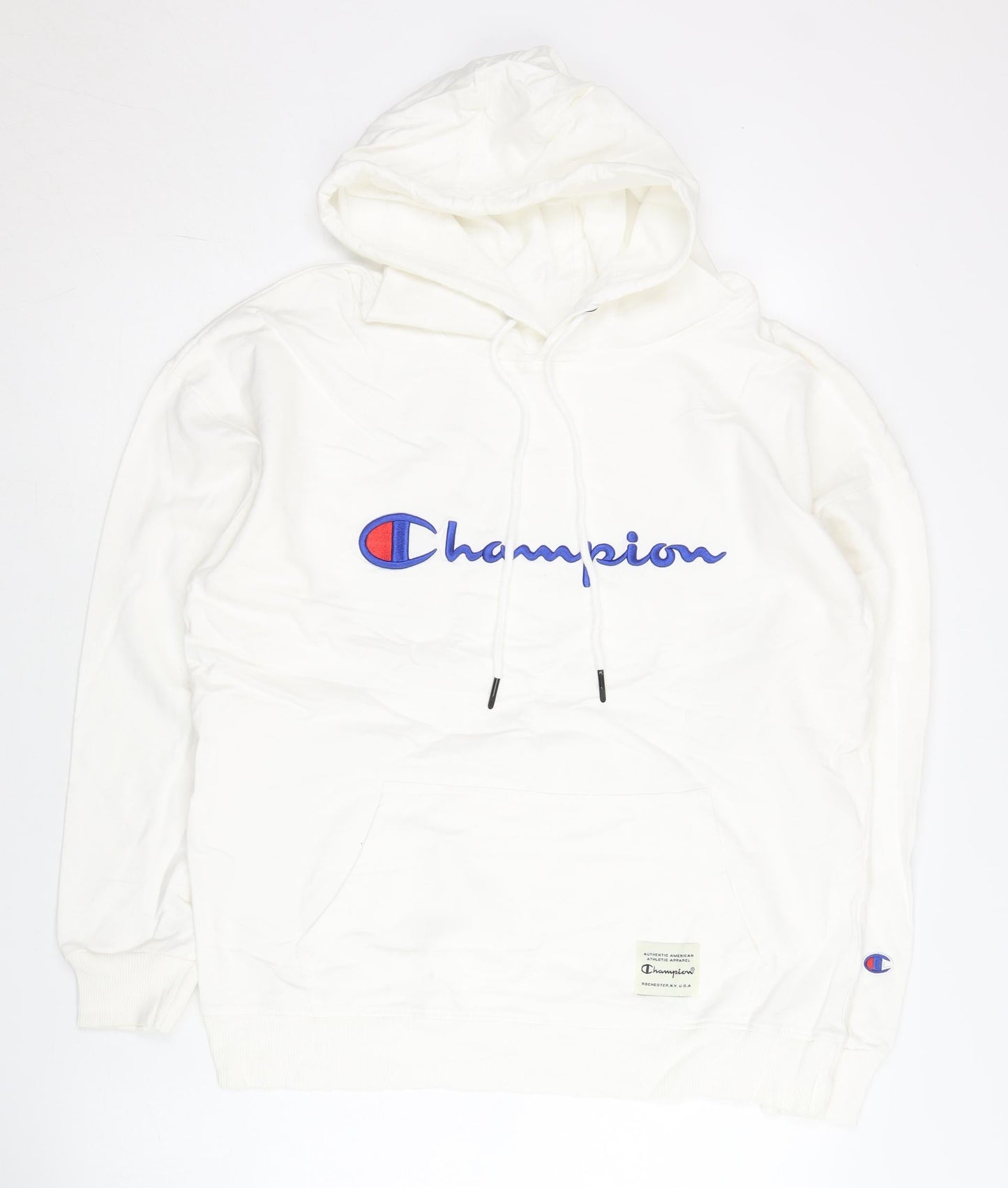 Champion Men's White Large Pullover Hoodie Embroidered Logo
