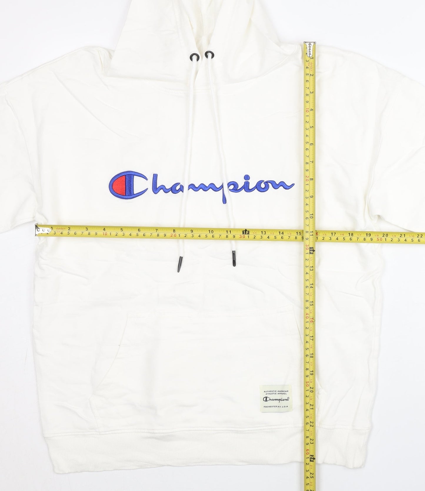 Champion Men's White Large Pullover Hoodie Embroidered Logo