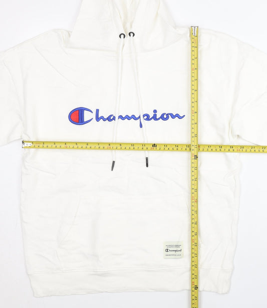 Champion Men's White Large Pullover Hoodie Embroidered Logo