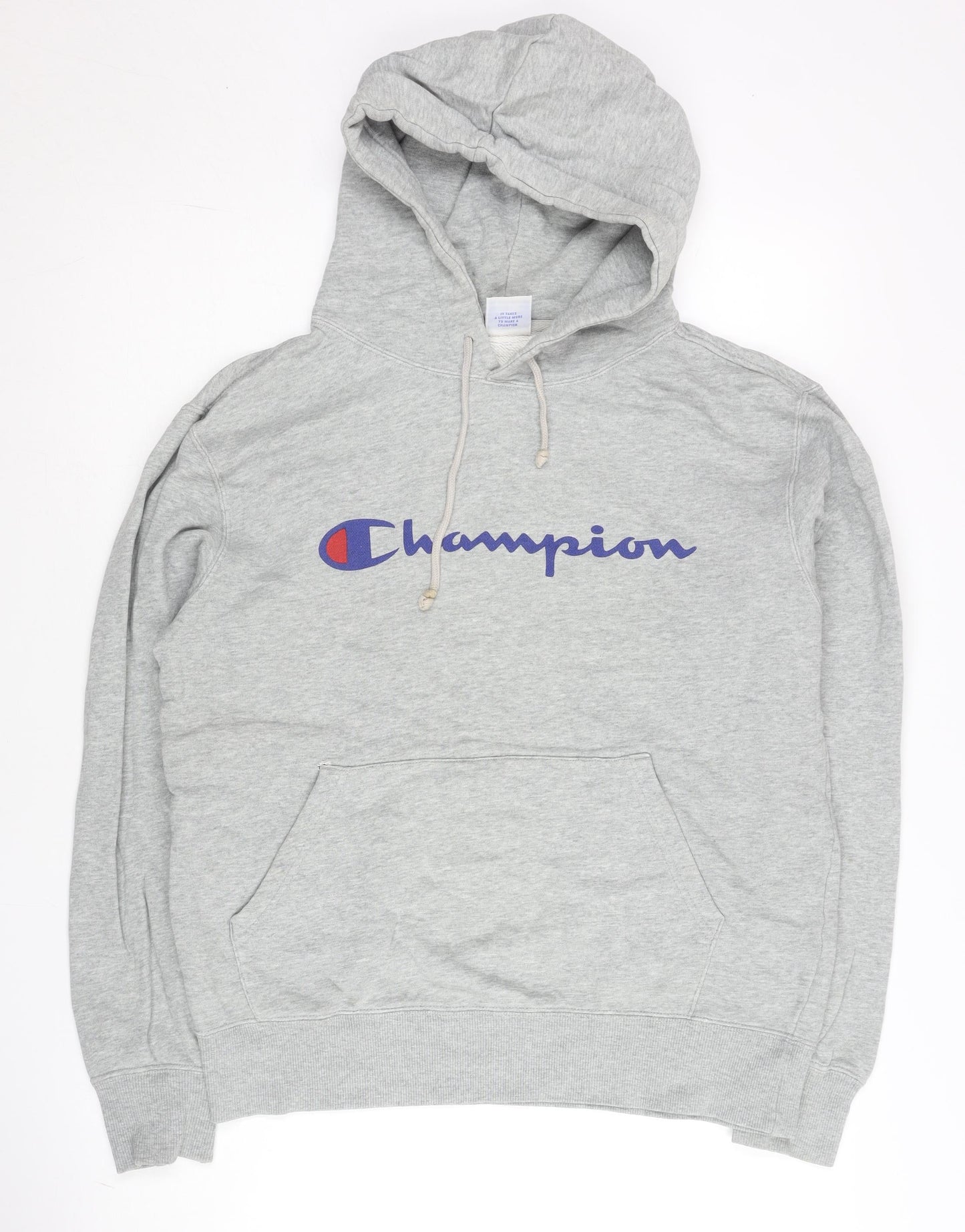 Champion Men's Grey Pullover Hoodie Logo Print Size L