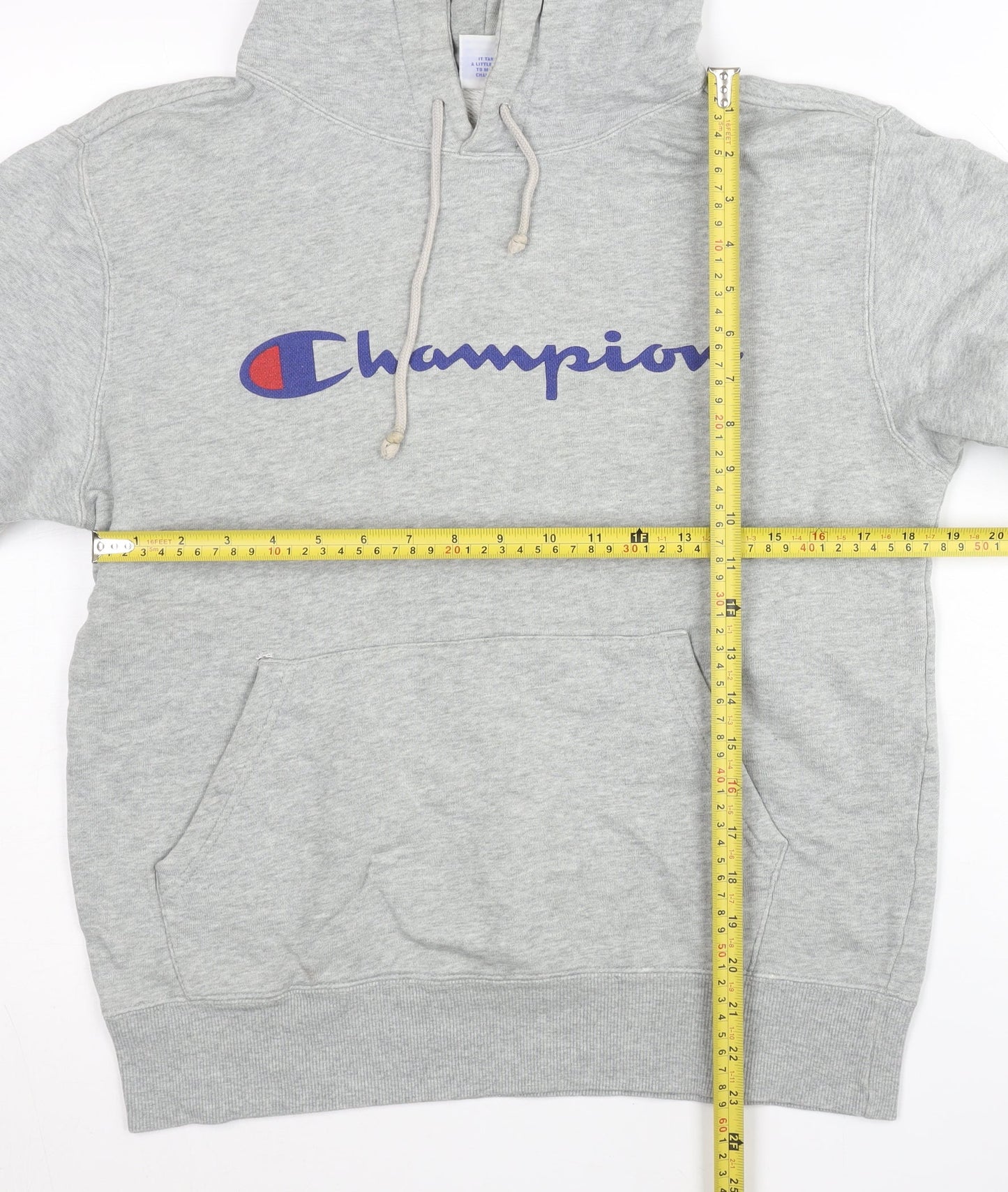 Champion Men's Grey Pullover Hoodie Logo Print Size L