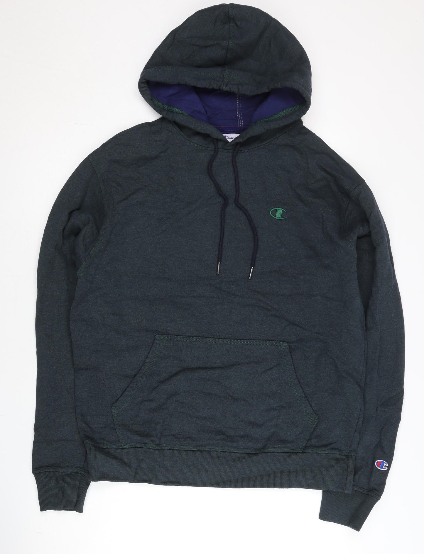 Champion Men's Green Pullover Hoodie M Logo Kangaroo Pocket