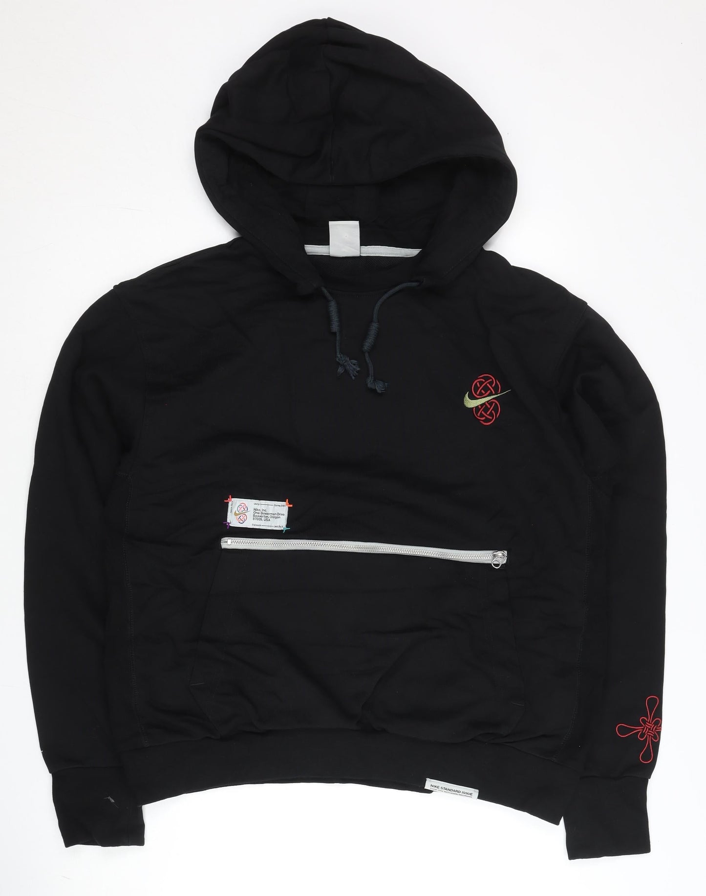 Nike Mens Black XL Pullover Hoodie Dri-FIT Embroidered Zip Pocket