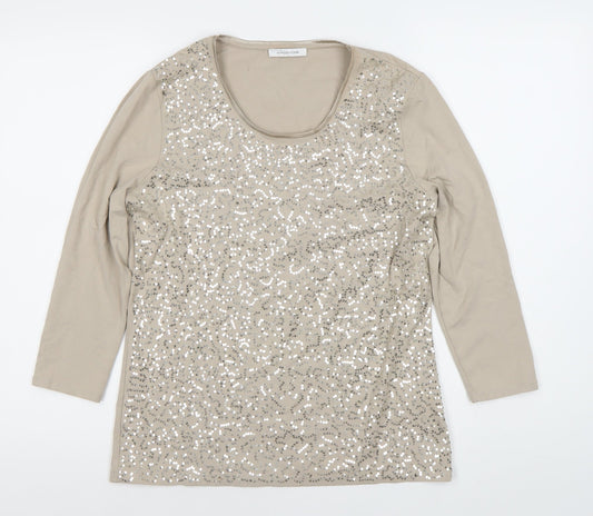 Windsmoor Women’s Beige Sequin Long Sleeve Scoop Neck Top Size S