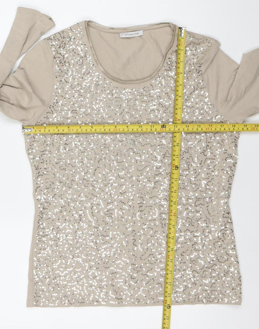 Windsmoor Women’s Beige Sequin Long Sleeve Scoop Neck Top Size S