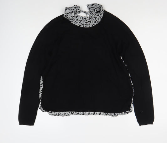 Kookai Women's Black Floral High Neck Long Sleeve Blouse L