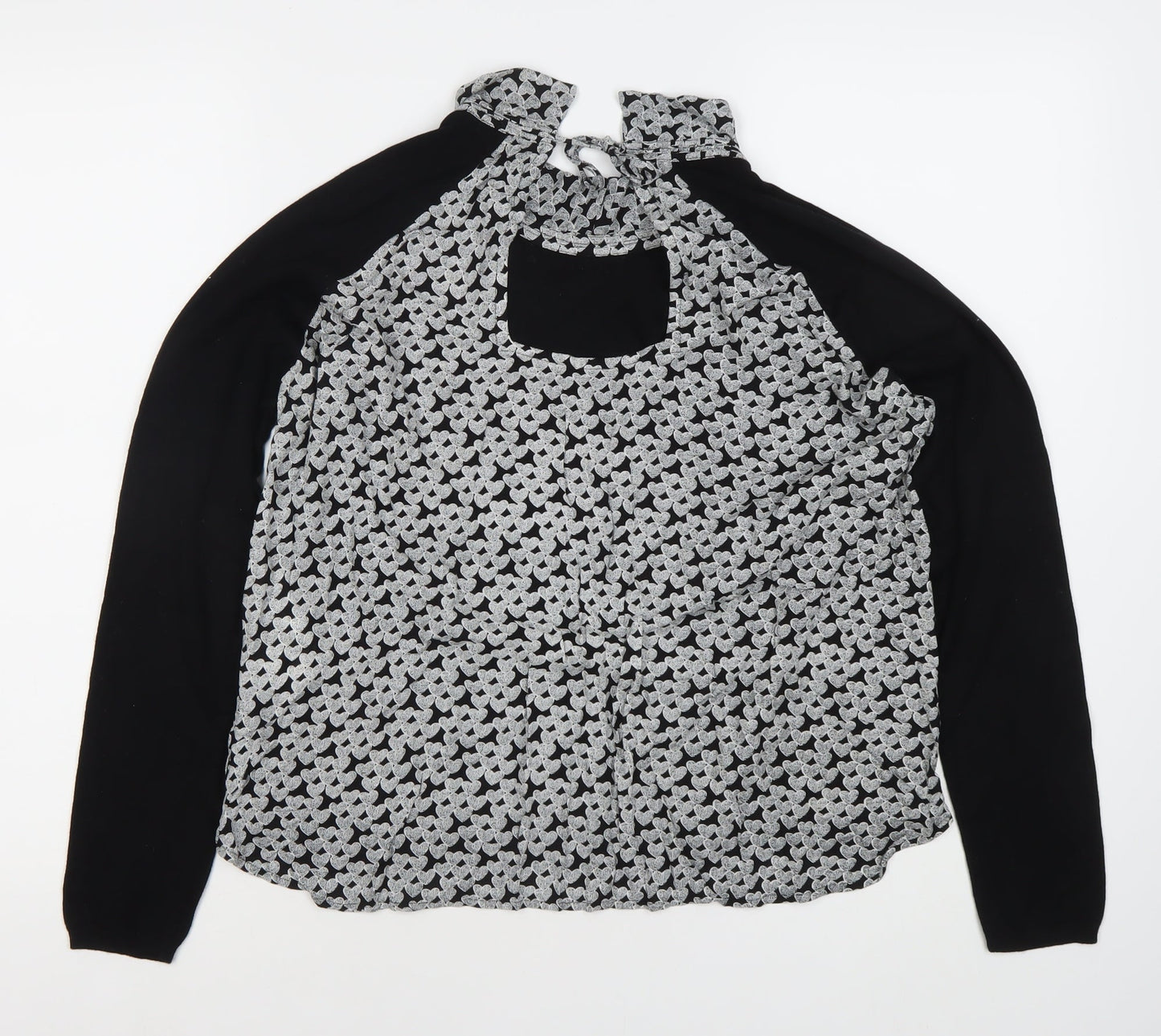 Kookai Women's Black Floral High Neck Long Sleeve Blouse L