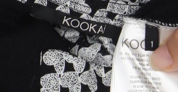 Kookai Women's Black Floral High Neck Long Sleeve Blouse L