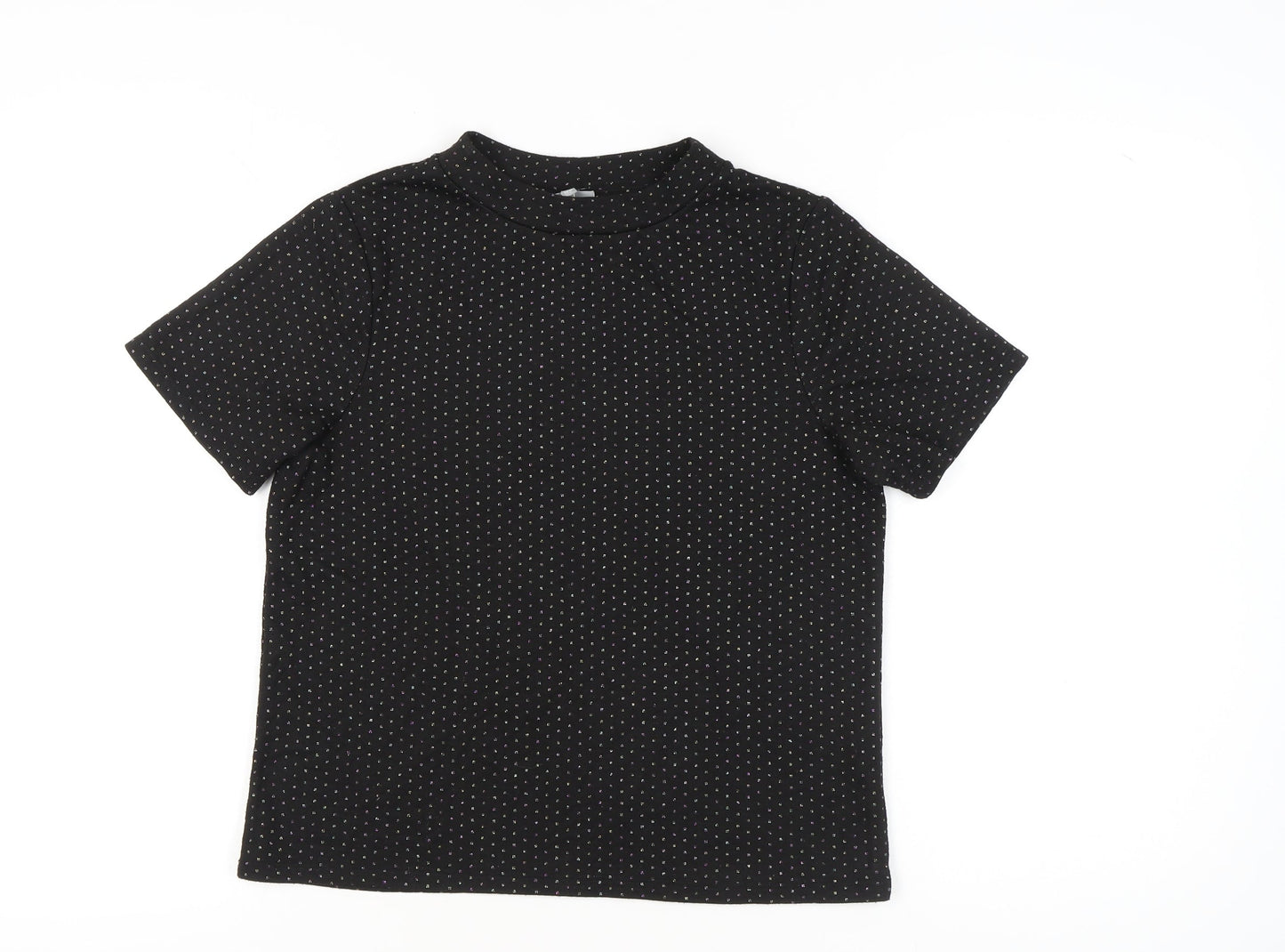 Oliver Bonas Women's Black Polka Dot Mock Neck T-Shirt UK 12 Regular Fit