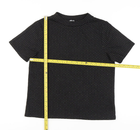 Oliver Bonas Women's Black Polka Dot Mock Neck T-Shirt UK 12 Regular Fit