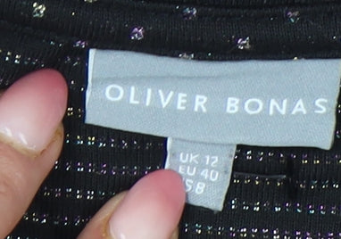 Oliver Bonas Women's Black Polka Dot Mock Neck T-Shirt UK 12 Regular Fit