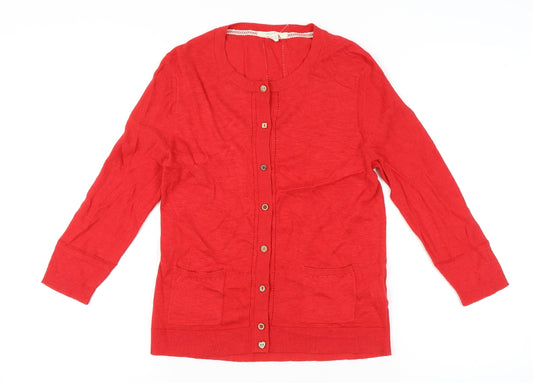 White Stuff Women's Red Cotton 3/4 Sleeve Cardigan Size 10