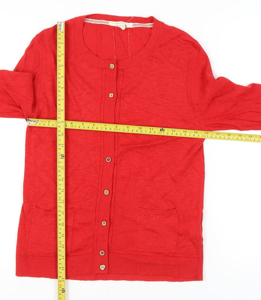 White Stuff Women's Red Cotton 3/4 Sleeve Cardigan Size 10