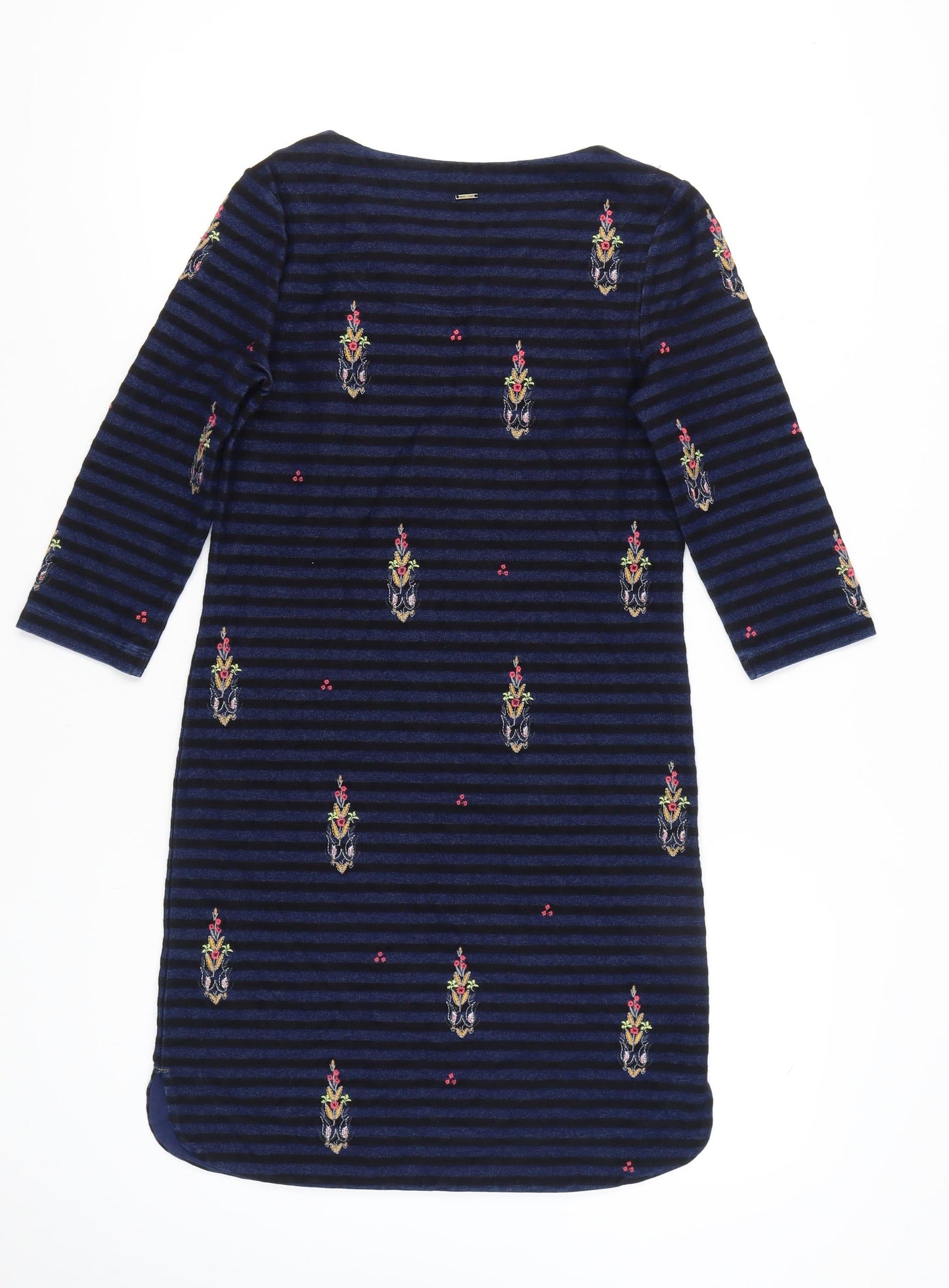 White Stuff Women's Blue Size 8 Shift Dress Striped Embroidered Velvet