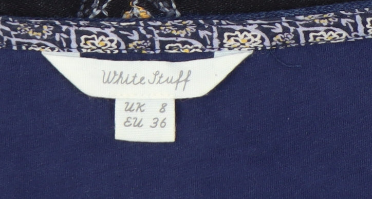 White Stuff Women's Blue Size 8 Shift Dress Striped Embroidered Velvet