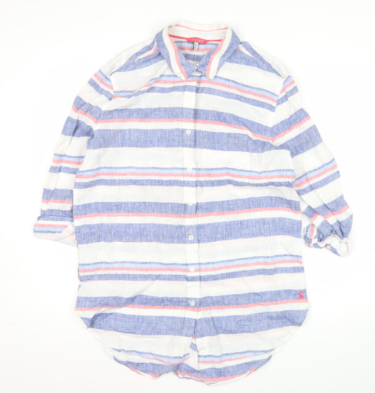 Joules Women's Multicoloured Linen Striped Button-Up Shirt UK 12